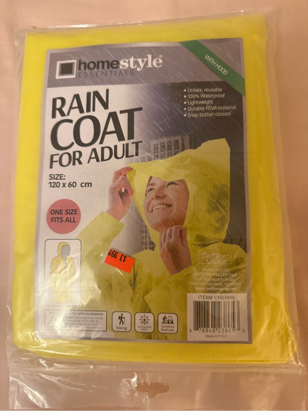 HomeStyle Essentials Yellow Waterproof Hooded Raincoat, Lightweight, One Size